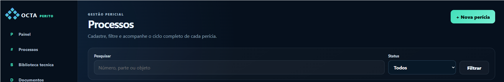 Gestão processual no OCTA Perito
